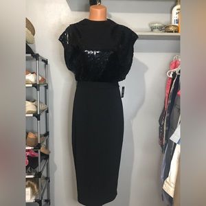 Express Holiday Black Sequin Shiny Midi Pencil Dress SZ S NWT KE